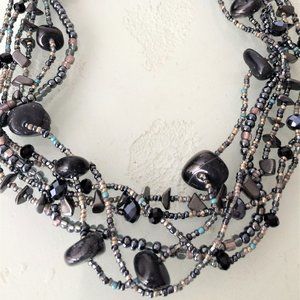 18" Czech Glass Bead HEMATITE, BLACK N…